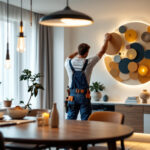 A photograph of a modern lighting contractor in action