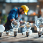 A photograph of a close-up of various standard light bulb bases