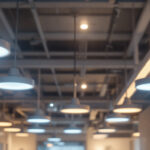 A photograph of a modern lighting installation featuring various led fixtures in a well-lit space