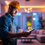 A photograph of a lighting contractor showcasing vibrant