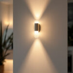 A photograph of a beautifully designed led wall sconce light fixture installed in a stylish interior setting