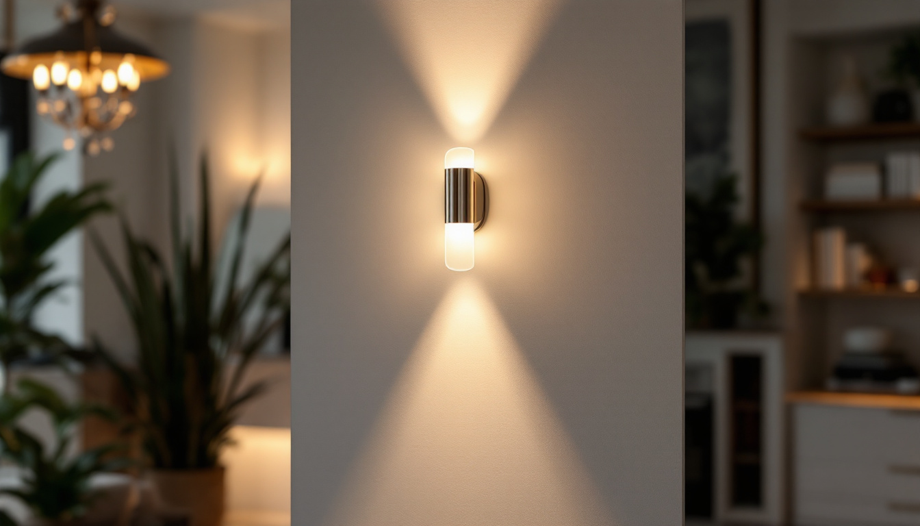 A photograph of a beautifully designed led wall sconce light fixture installed in a stylish interior setting