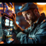 A photograph of a skilled lighting contractor installing or adjusting backup lights on a vehicle
