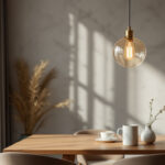 A photograph of a beautifully designed light pendant in a stylish interior setting