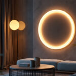 A photograph of a beautifully designed circle led light installation in a modern interior setting