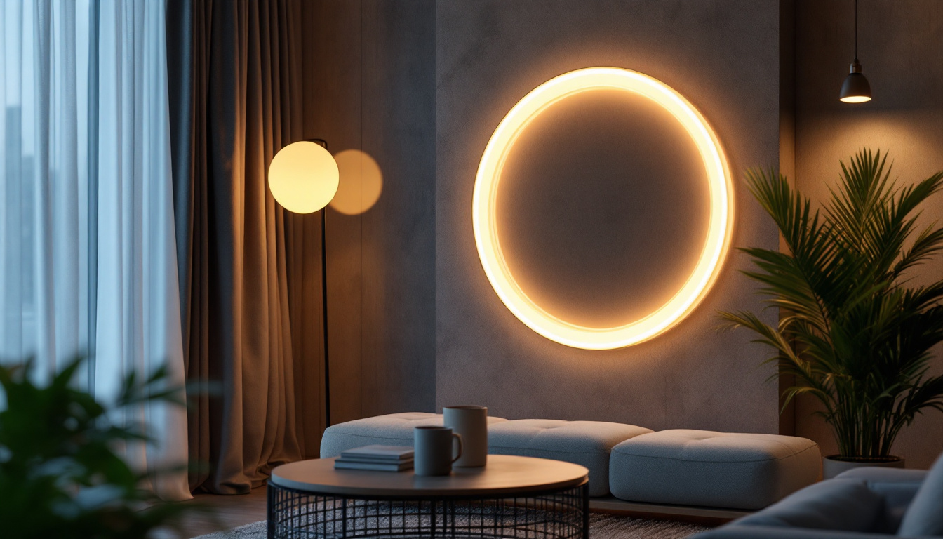 A photograph of a beautifully designed circle led light installation in a modern interior setting
