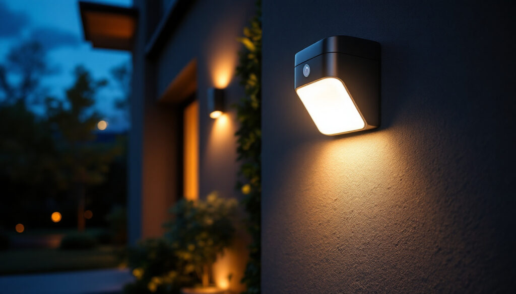 A photograph of a beautifully illuminated exterior space at dusk