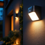 A photograph of a beautifully illuminated exterior space at dusk