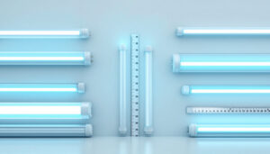 A photograph of a variety of fluorescent light tubes in different sizes and shapes