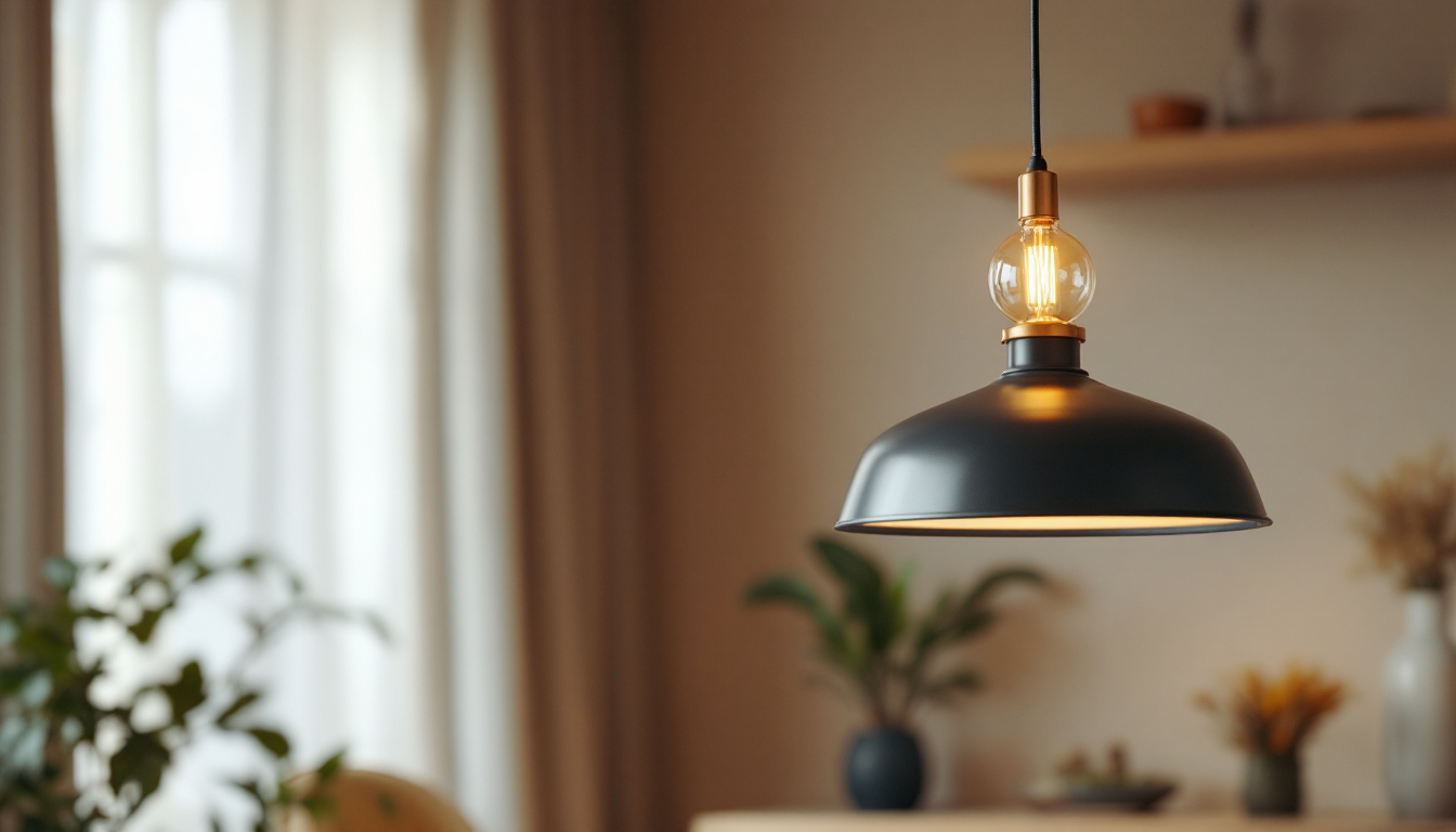 A photograph of a stylish pendant hanging light fixture in a well-designed interior setting