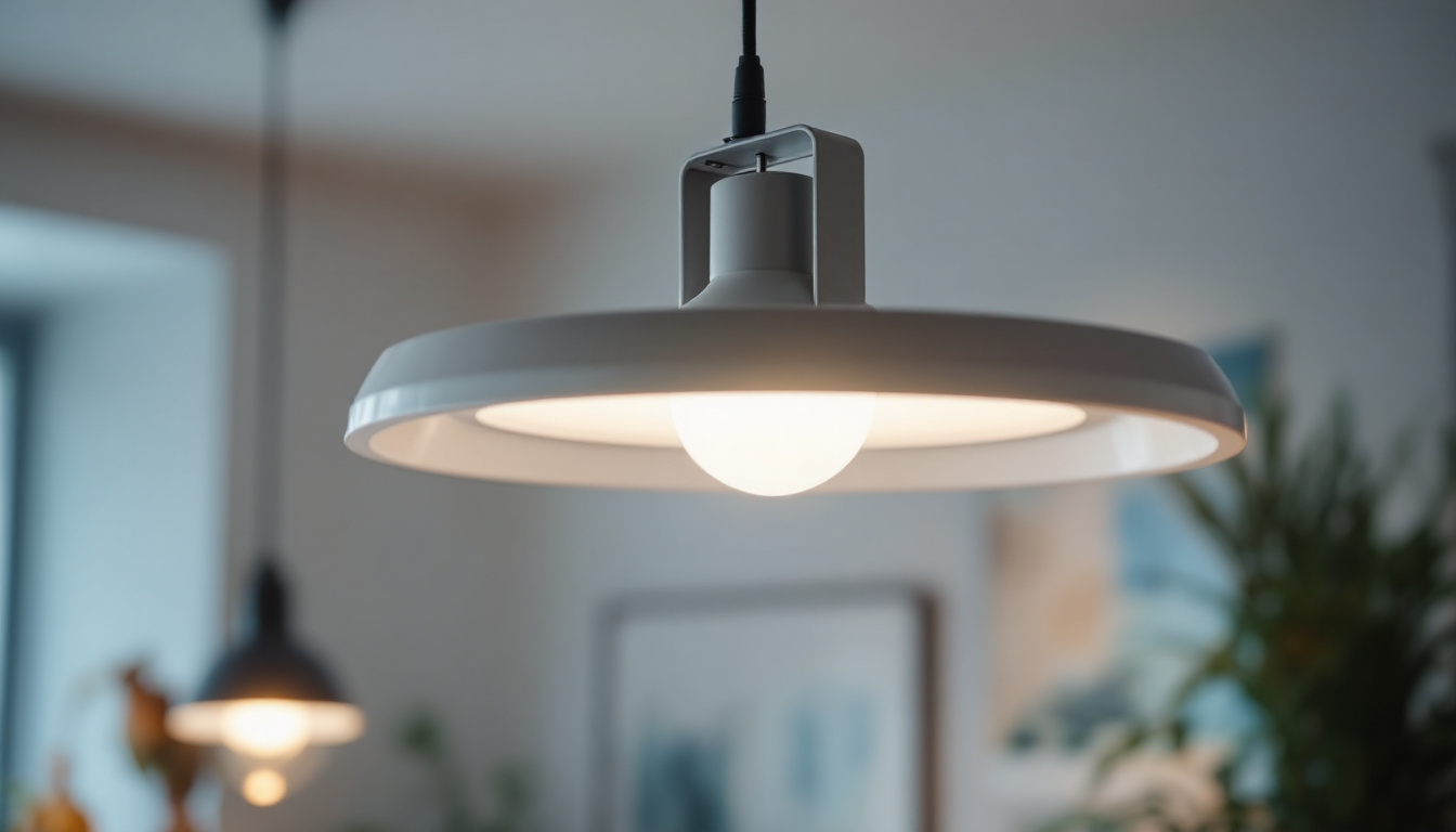 A photograph of a well-lit room showcasing a modern light fixture mounted securely with a sleek bracket
