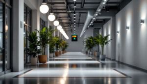 A photograph of a well-lit indoor or outdoor space showcasing led bulbs in use