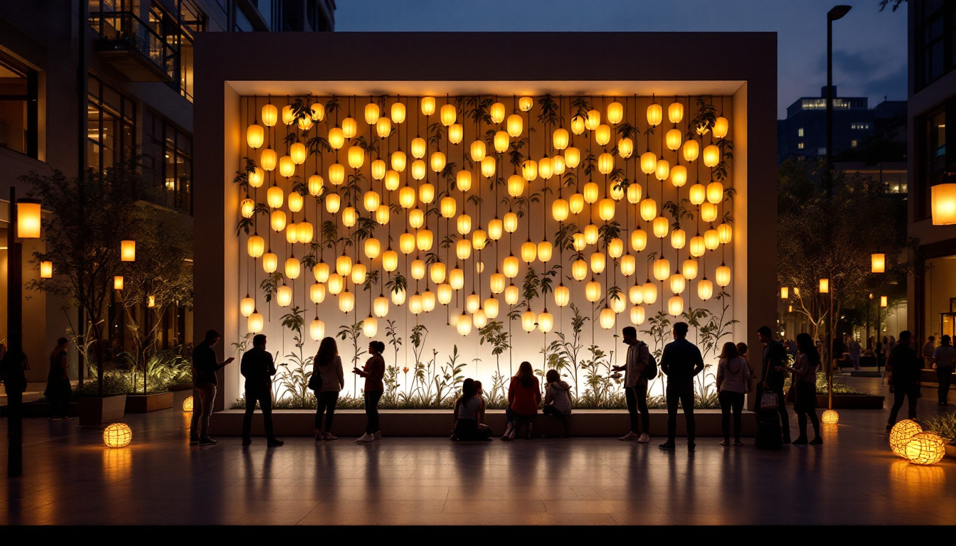 A photograph of a beautifully designed lantern wall installation in a modern setting