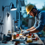 A photograph of a lighting contractor working on a residential project