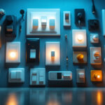A photograph of a diverse array of light switches in a well-lit setting