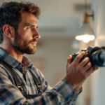 A photograph of a skilled lighting contractor in action