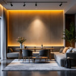 A photograph of a beautifully designed interior space featuring low profile track lighting