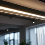 A photograph of a beautifully designed long ceiling light fixture installed in a modern space