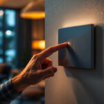 A photograph of a lighting contractor installing a sleek