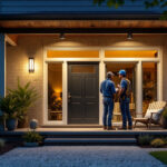 A photograph of a well-lit porch showcasing modern led lighting fixtures