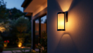 A photograph of a beautifully designed large outdoor wall lantern mounted on a stylish exterior wall