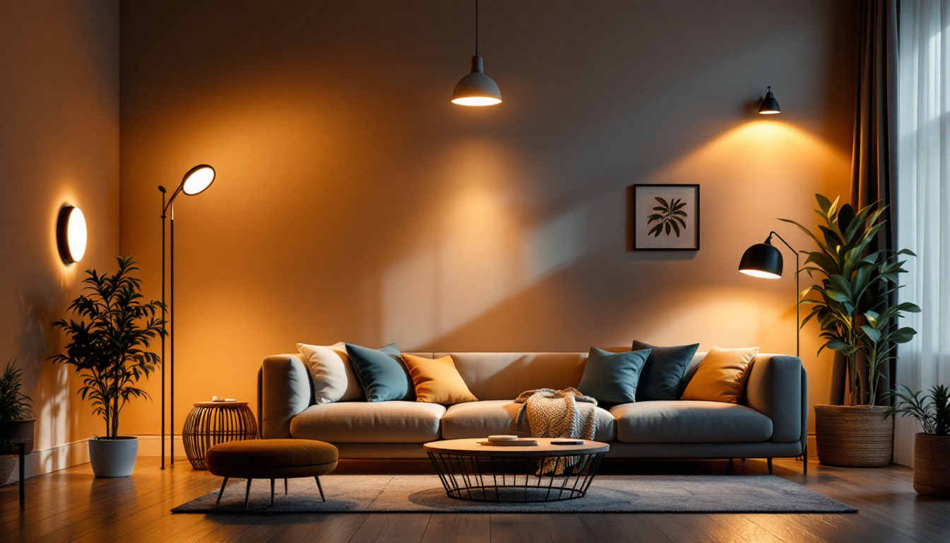 A photograph of a well-lit interior space showcasing various smart lighting solutions