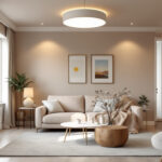 A photograph of a beautifully designed living room showcasing various ceiling lighting options