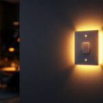 A photograph of a stylishly designed lit light switch in a modern interior setting