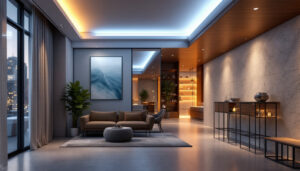 A photograph of a modern led light track installation in an upscale interior setting