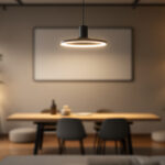 A photograph of a stylish modern lighting fixture in a well-designed interior setting
