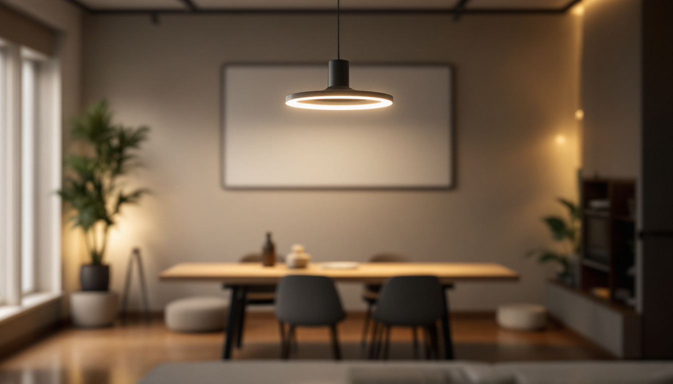 A photograph of a stylish modern lighting fixture in a well-designed interior setting
