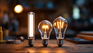 A photograph of a side-by-side comparison of a fluorescent bulb