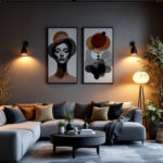 A photograph of a beautifully designed living space featuring a variety of stylish light fixtures
