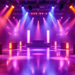 A photograph of a beautifully illuminated event space showcasing various uplighting techniques