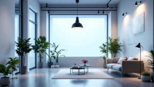 A photograph of a well-lit indoor space showcasing various fixture led lighting installations
