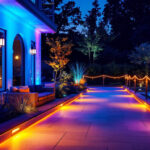 A photograph of a beautifully illuminated outdoor space featuring led tape lighting