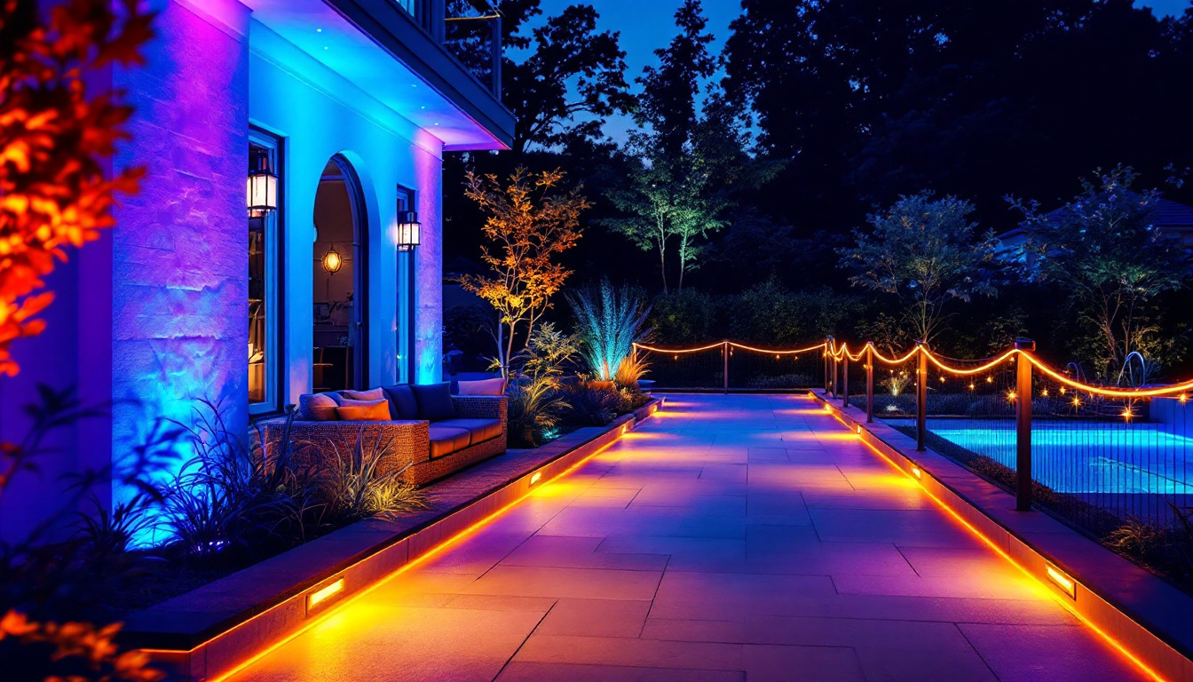 A photograph of a beautifully illuminated outdoor space featuring led tape lighting
