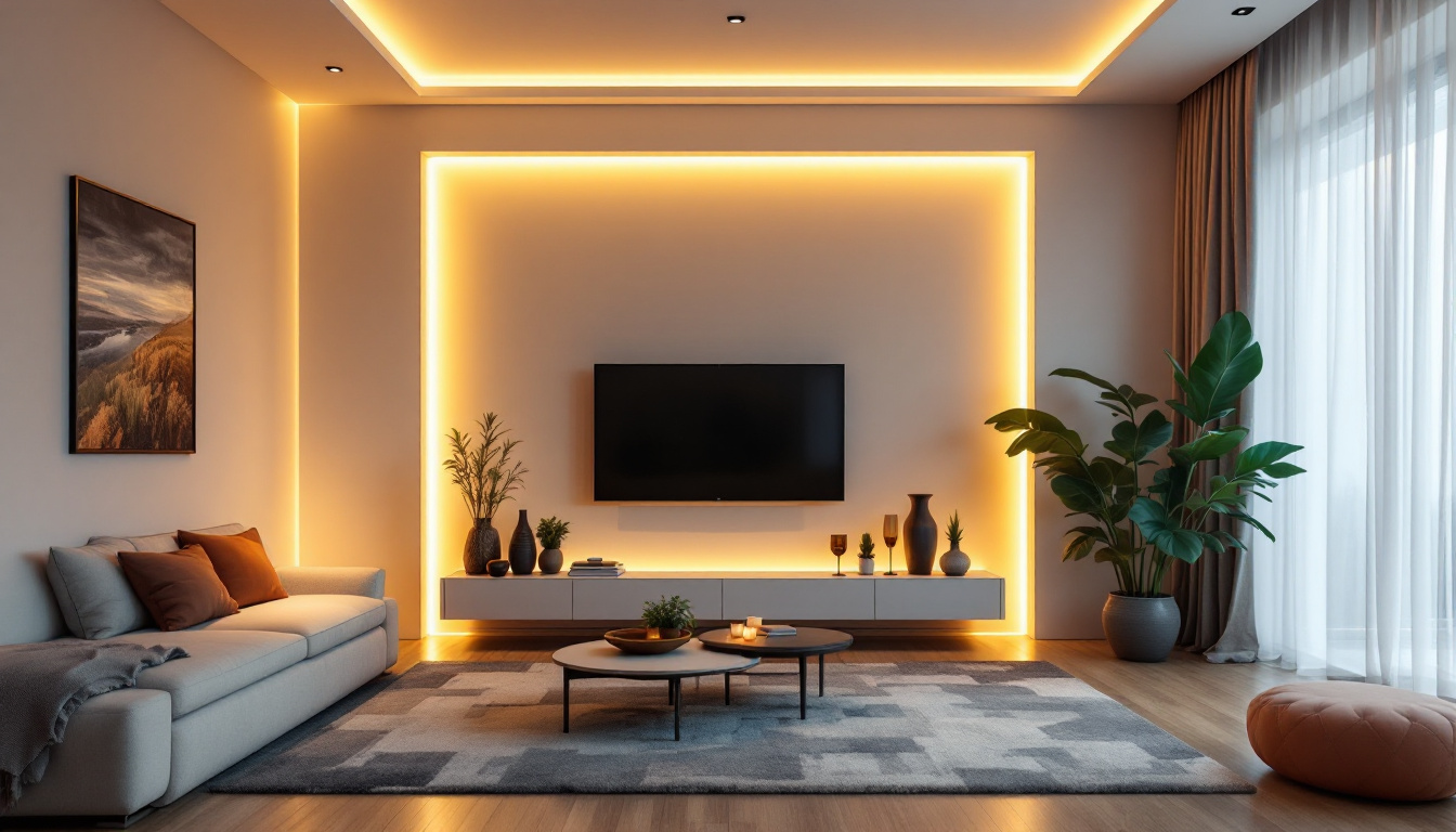 A photograph of a beautifully arranged hardwired led strip installation in a modern living space