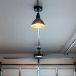 A photograph of a well-lit garage ceiling showcasing modern