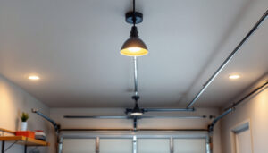A photograph of a well-lit garage ceiling showcasing modern