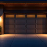 A photograph of a well-lit exterior garage showcasing various types of stylish and functional lighting fixtures