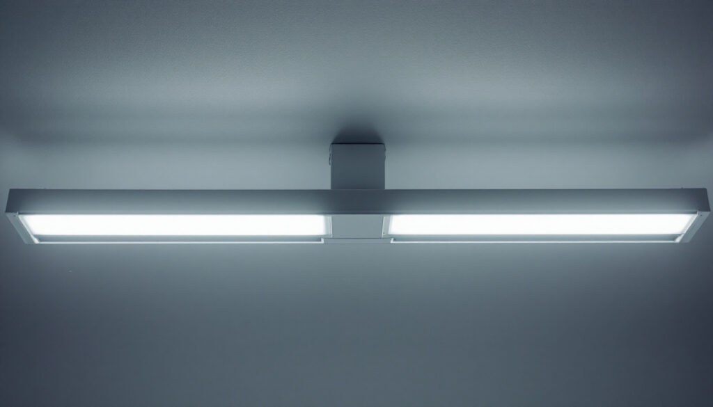 A photograph of a well-lit interior space showcasing the 2 lights fluorescent ho light fixture in use