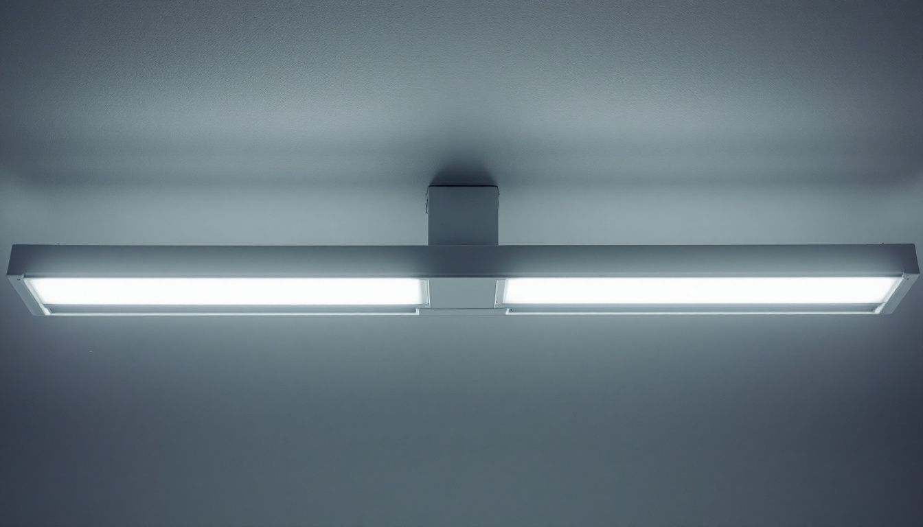 A photograph of a well-lit interior space showcasing the 2 lights fluorescent ho light fixture in use