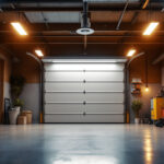 A photograph of a well-lit garage showcasing modern led light fixtures in use