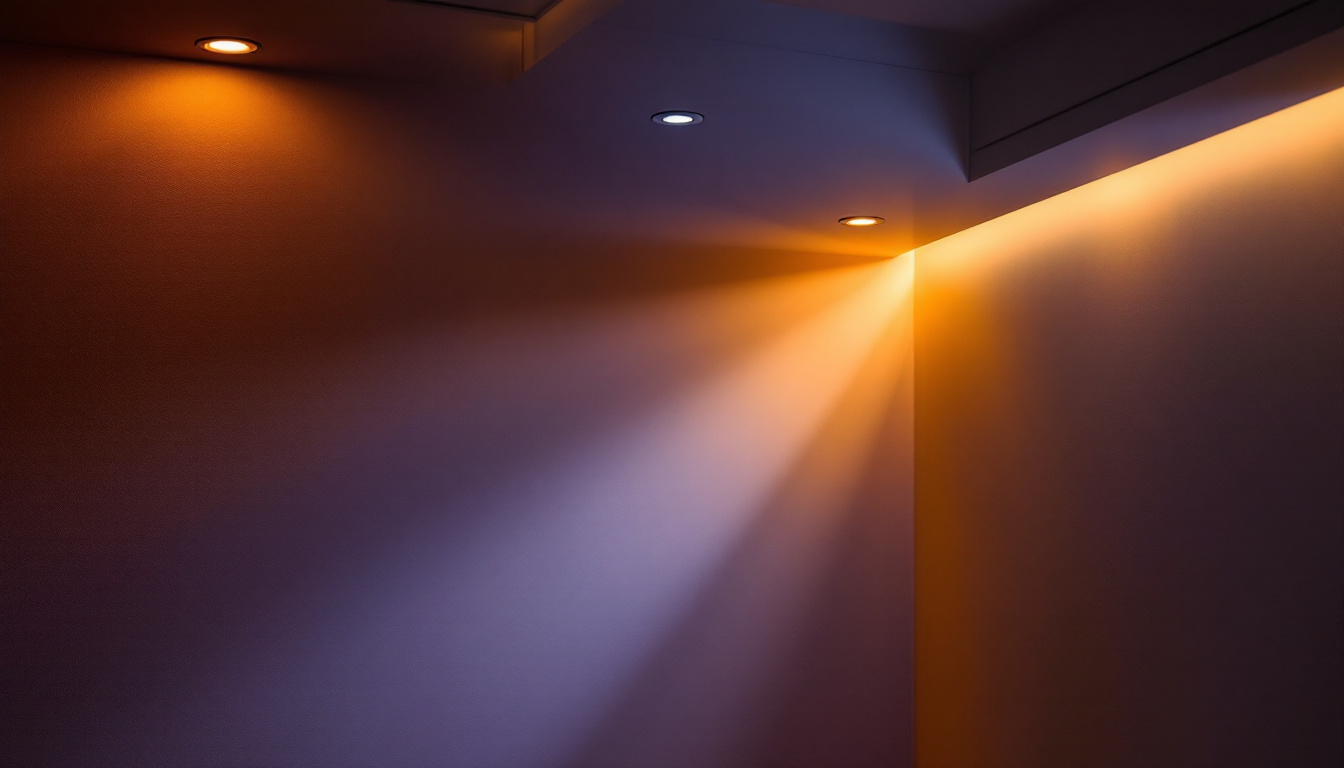A photograph of a beautifully designed interior space showcasing directional recessed lighting in action