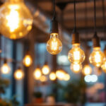 A photograph of a modern commercial space illuminated by an array of energy-efficient led bulbs