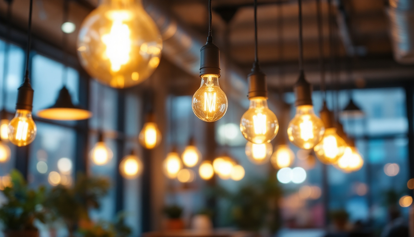 A photograph of a modern commercial space illuminated by an array of energy-efficient led bulbs