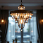 A photograph of a beautifully designed large hanging light fixture in an elegant setting
