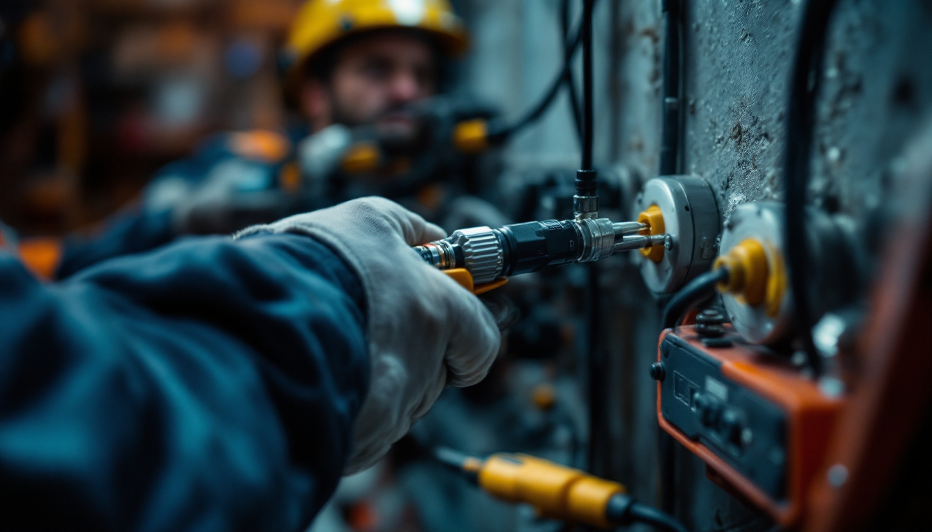 A photograph of a skilled lighting contractor at work