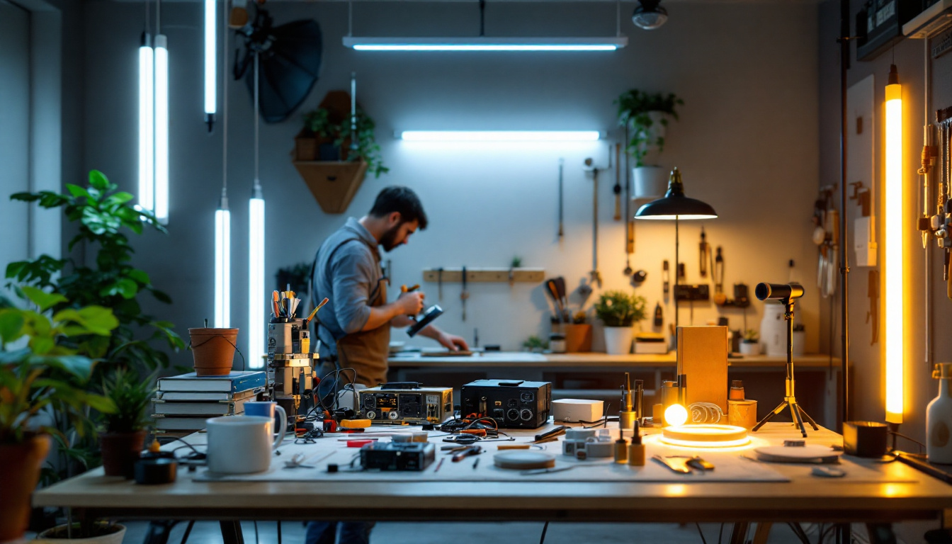 A photograph of a well-organized workspace featuring a variety of led strip lights
